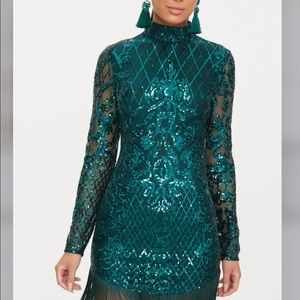 Long Sleeve Sequin & Fringe Dress